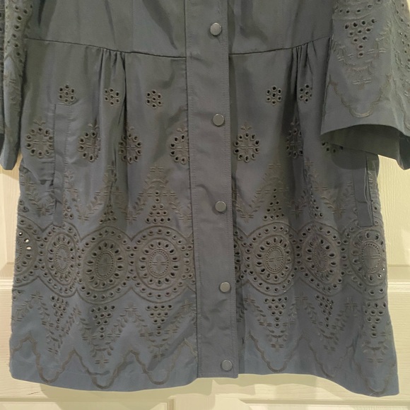 Chicos Eyelet Jacket Sz 2 L Navy Zip Front Lightweight Womens Long Sleeve - Picture 4 of 13